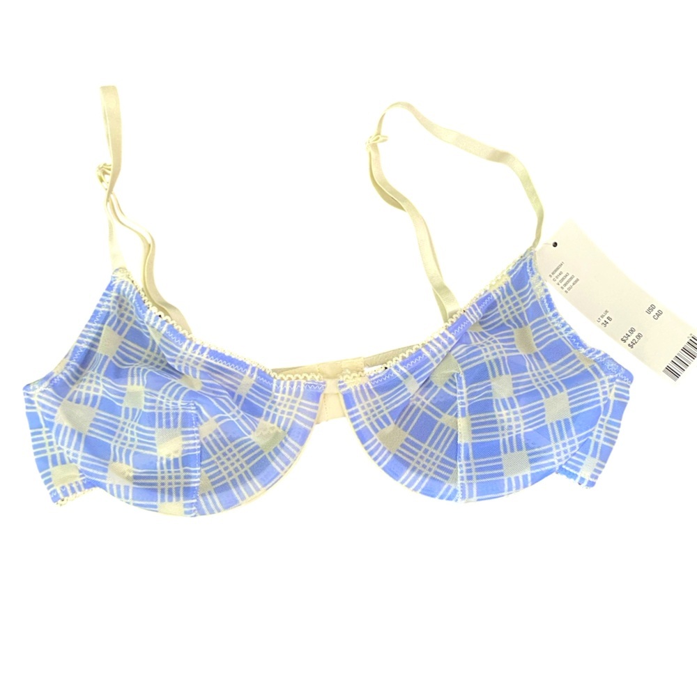 Urban Outfitters Blue Plaid Bra Women's 34B NWT